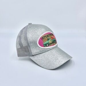 NEW C.C Sparkle Let’s Go Picking Patch StrapBack Silver Trucker Hat Women’s OSFM